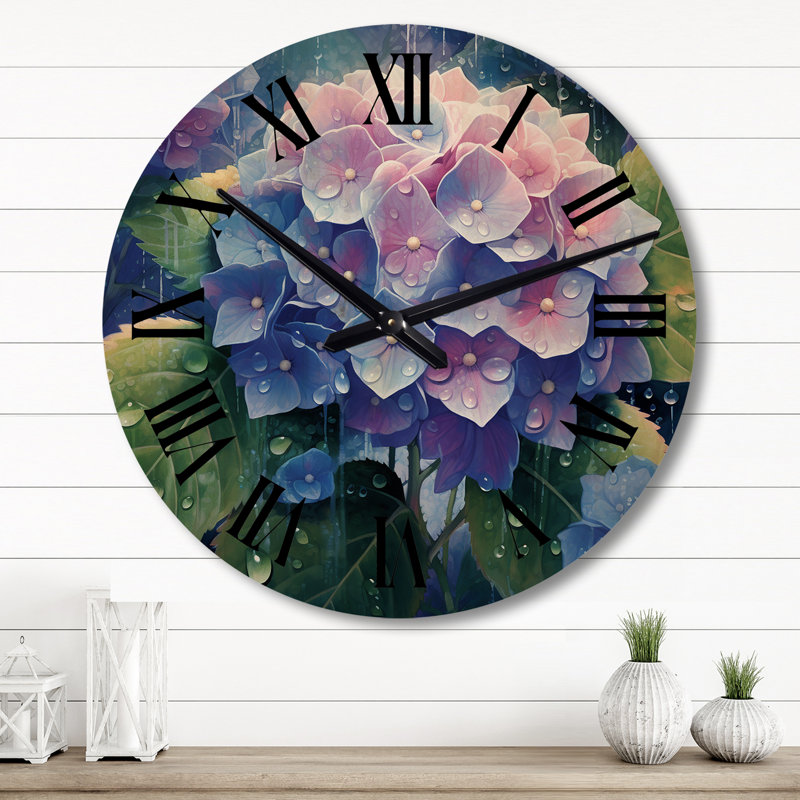 Blue Green Hydrangea Bloom - Hydrangea Oversized Wood Wall Clock, Large