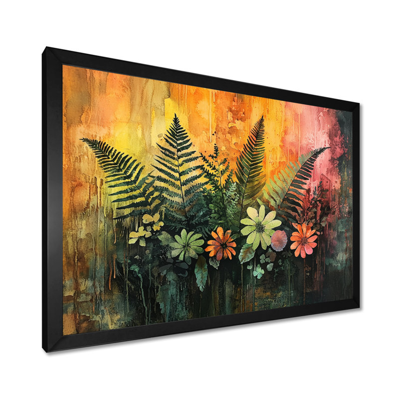 Donton - Floral Canvas Art Print, H 30 po x l 40 po, Cadre flottant, Noir, noir, noir, noir