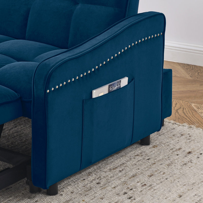 Canapé convertible moderne avec lit escamotable, Velours bleu
