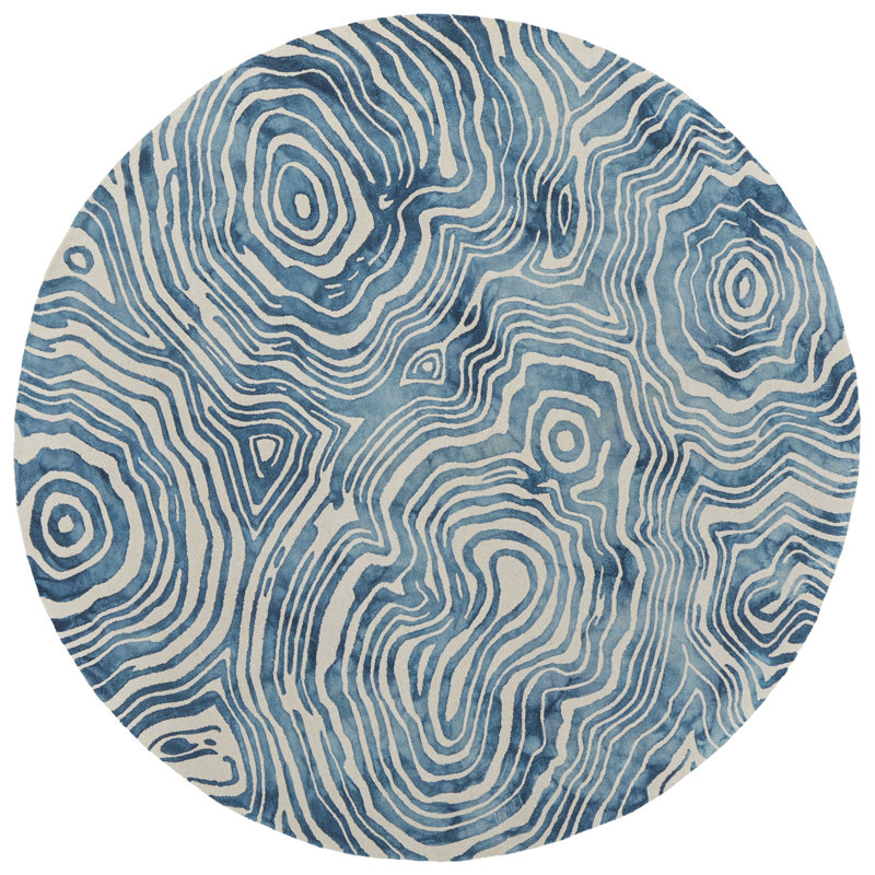 Marengo moderne abstrait, bleu / ivoire, Rond 10 pi
