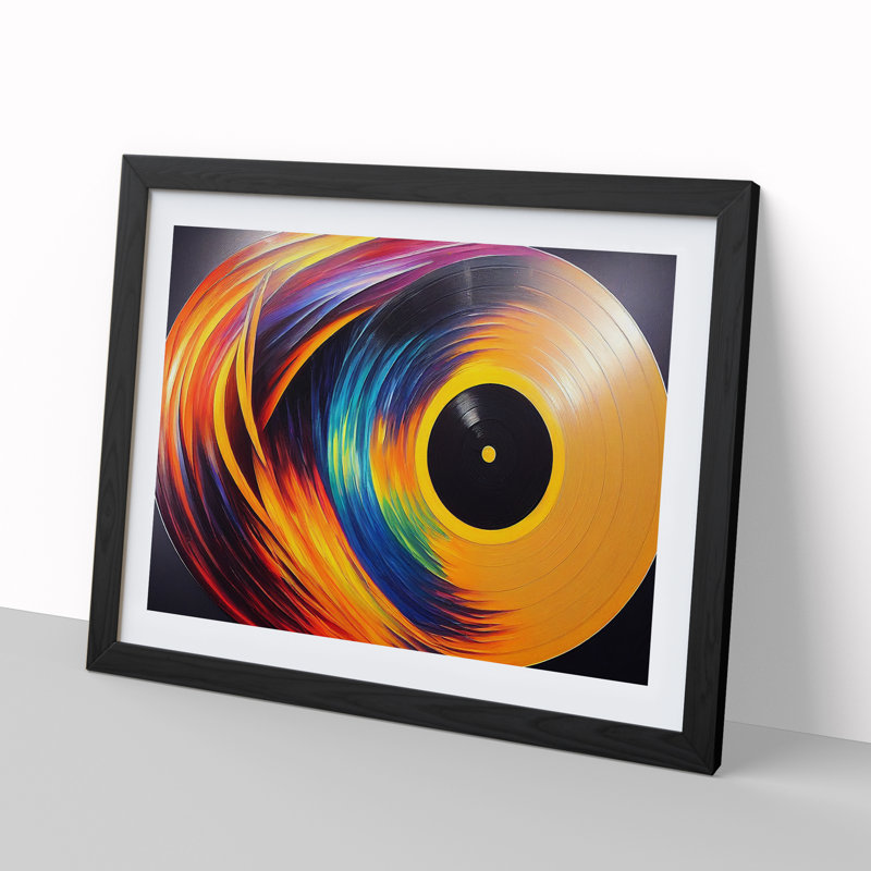 Golden Vinyl Record Vol.3 Abstract - Single Picture Frame Print, Black Framed, 46cm H x 64cm W x 2cm D