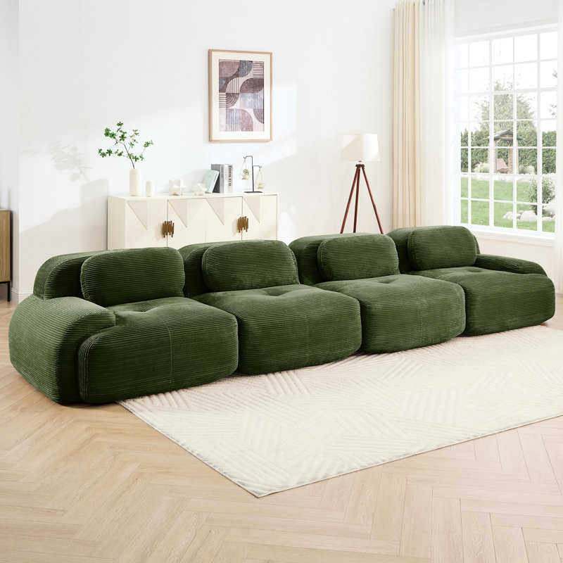 Canapé d'angle Olive 4 en velours côtelé avec mousse haute densité 32D, design ergonomique, modulable, sans assemblage, idéal pour l'heure du thé, confortable et modulable, compatible avec les animaux de compagnie, incurvé, base antidérapante, polyvalent.