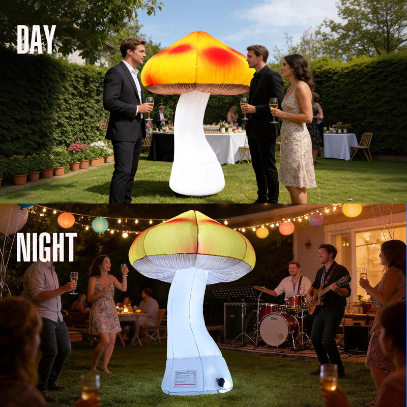 Champignon gonflable à DEL de 8 pi avec ventilateur intégré pour le jardin extérieur, la cour, la scène, le sentier et les fêtes
