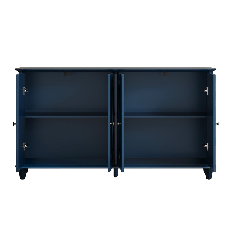 Buffet 63 "à 4 portes Farmhouse, armoire de rangement avec tablettes réglables et pieds tournés classiques, Blue