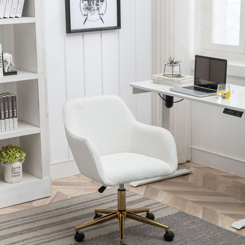 Chaise de bureau en tissu Teddy, hauteur réglable, pivotant à 360 °, Blanc
