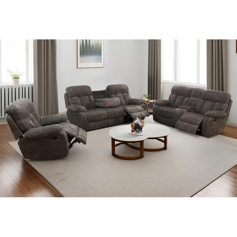 Ensemble de canapé de salon inclinable en microfibre 3 pièces