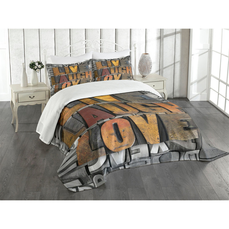 Ambesonne Live Laugh Love Bedspread Set Values Words Multicolor, King Bedspread + 2 Standard Shams
