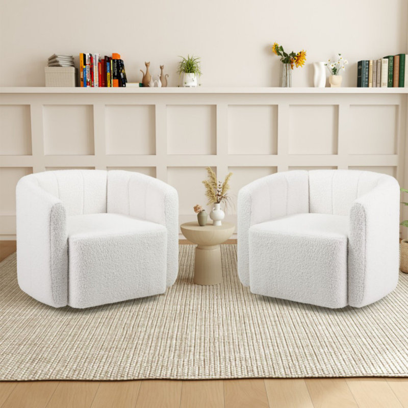 Chaise d'appoint moderne rembourrée en Sherpa avec dossier courbé et accoudoirs