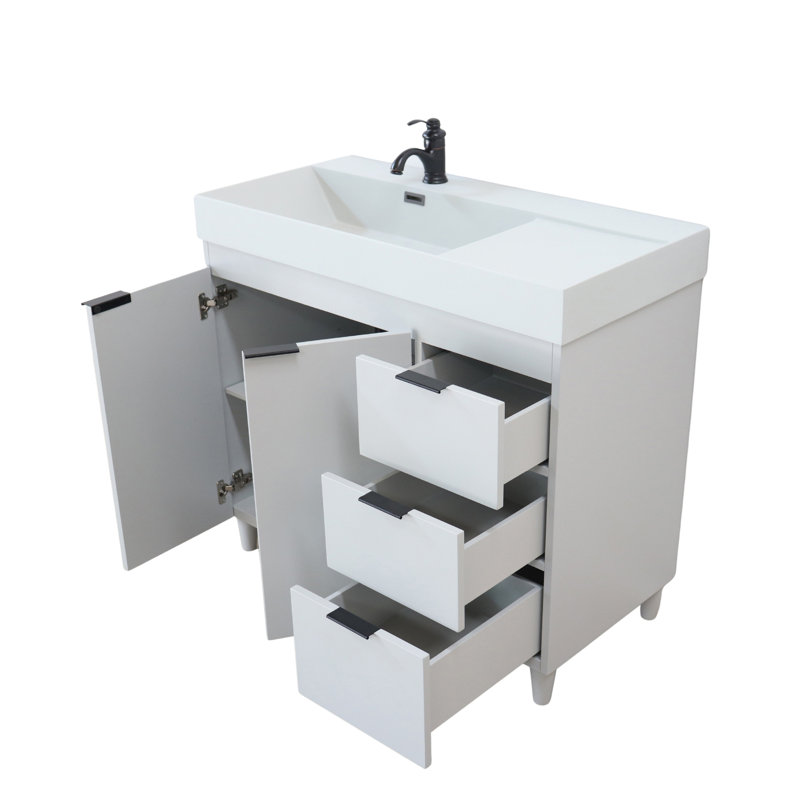 Meuble-lavabo simple 39,37 po avec comptoir en granite, Gris clair, Gris français