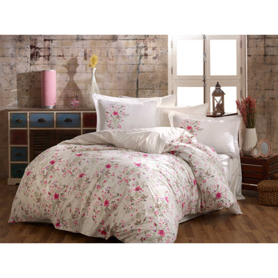 Ensemble de housse de couette 100% coton Angelinea blanc / vert / rose 4 pièces