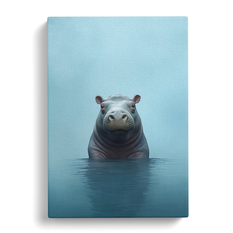 Hippo Minimalism - Wrapped Canvas, 50cm H x 35cm W x 3cm D