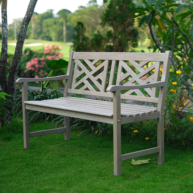 Banc de jardin d'extérieur en teck Schank, Gris patiné