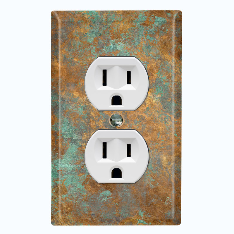 Copper Rust Patina Teal Print 1 - Gang Duplex Outlet Standard Wall Plate