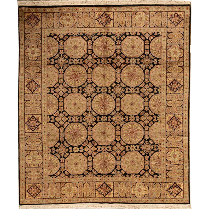 Tapis noir et noir de haute qualité noué à la main