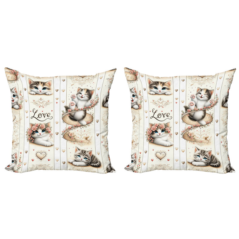 429897_Ambesonne, housse de coussin pour chat, paquet de 2, souriant, yeux bleus, chat, H 20 po x l 20 po
