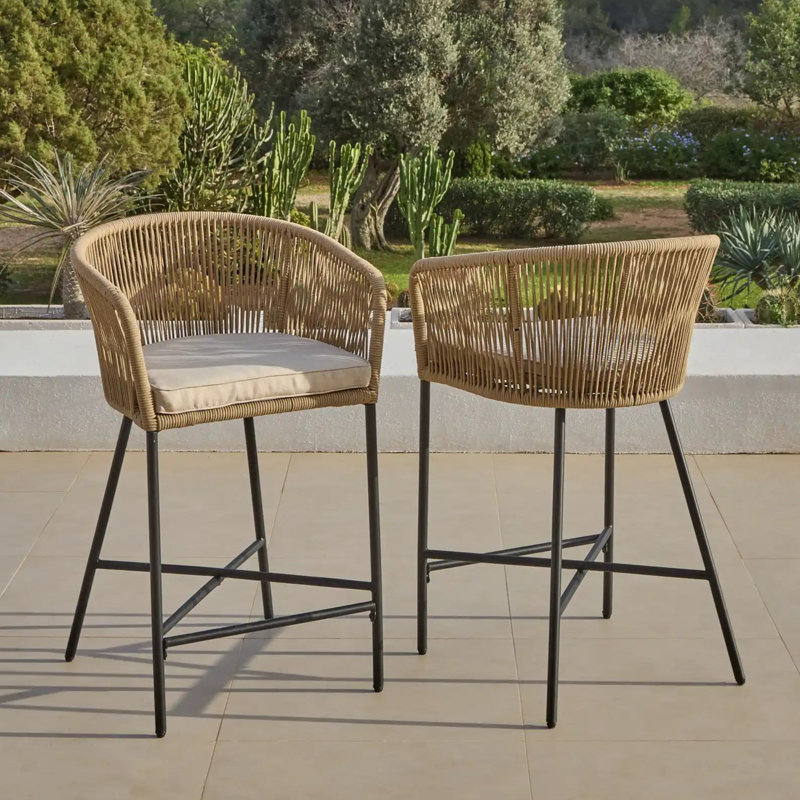 Fabiano Metal Outdoor 69.5cm Bar Stool with Cushion, Natural