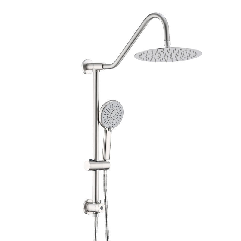Ensemble de pomme de douche murale avec douche à pluie de 10 po à main et débit d'eau puissant avec finition en nickel brossé contenant un environnement de détente en métal