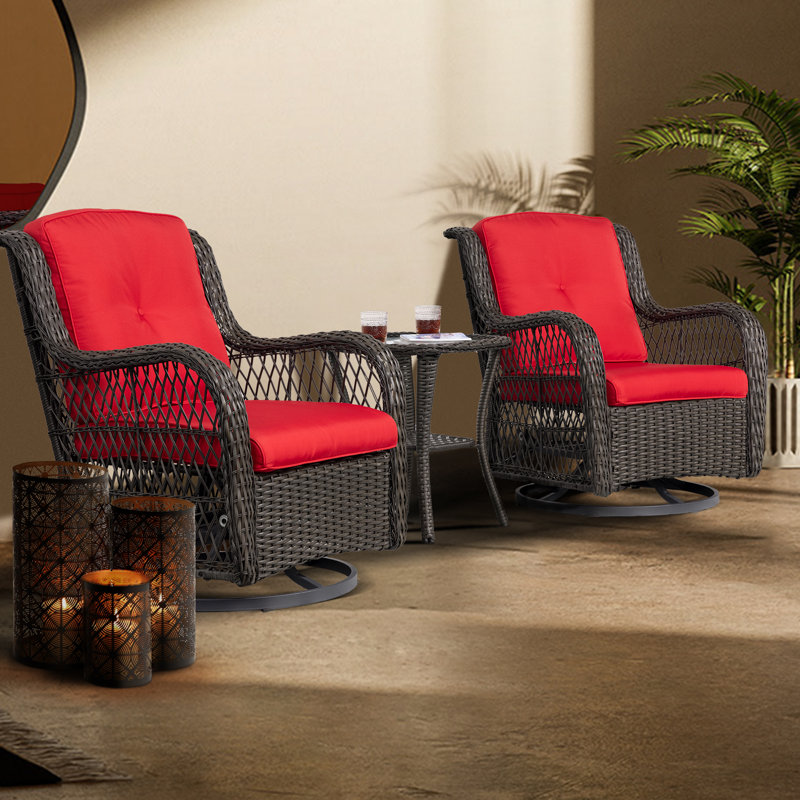Soroka Wicker 2 - Person Patio Conversation Set with Cushions, Red, Brown