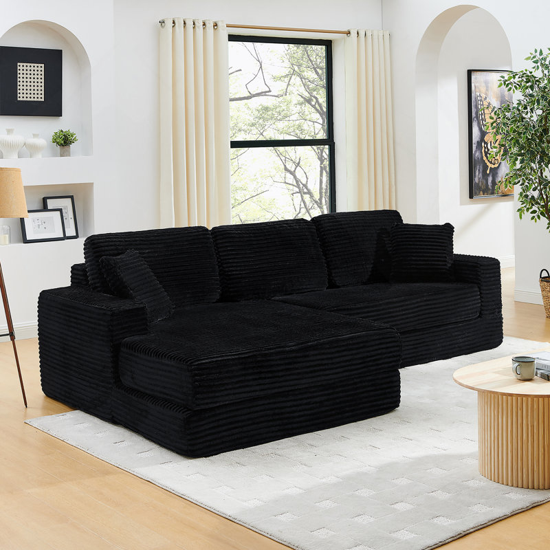 Canapé modulaire polyvalent avec fonction de lit transformable et confort en velours côtelé, Noir