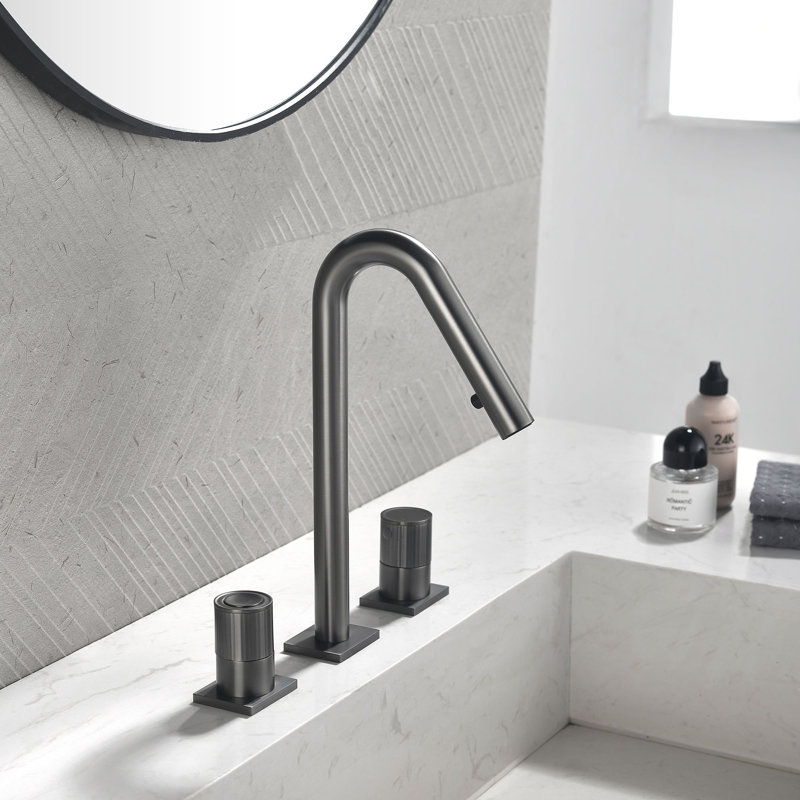 Robinet de salle de bain moderne à 2 poignées avec douchette rétractable Modern, Gunmetal Gray