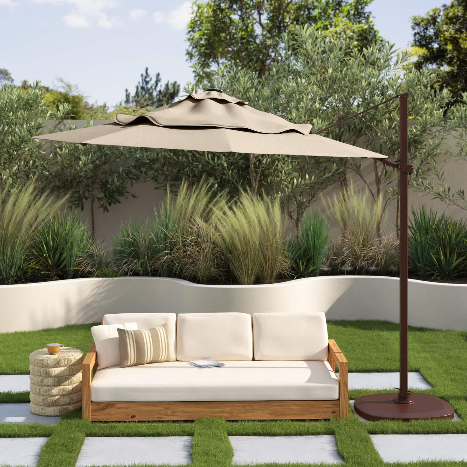 11.5' Sunbrella® Cantilever Umbrella, Bronze, Cast Silver Sunbrella®