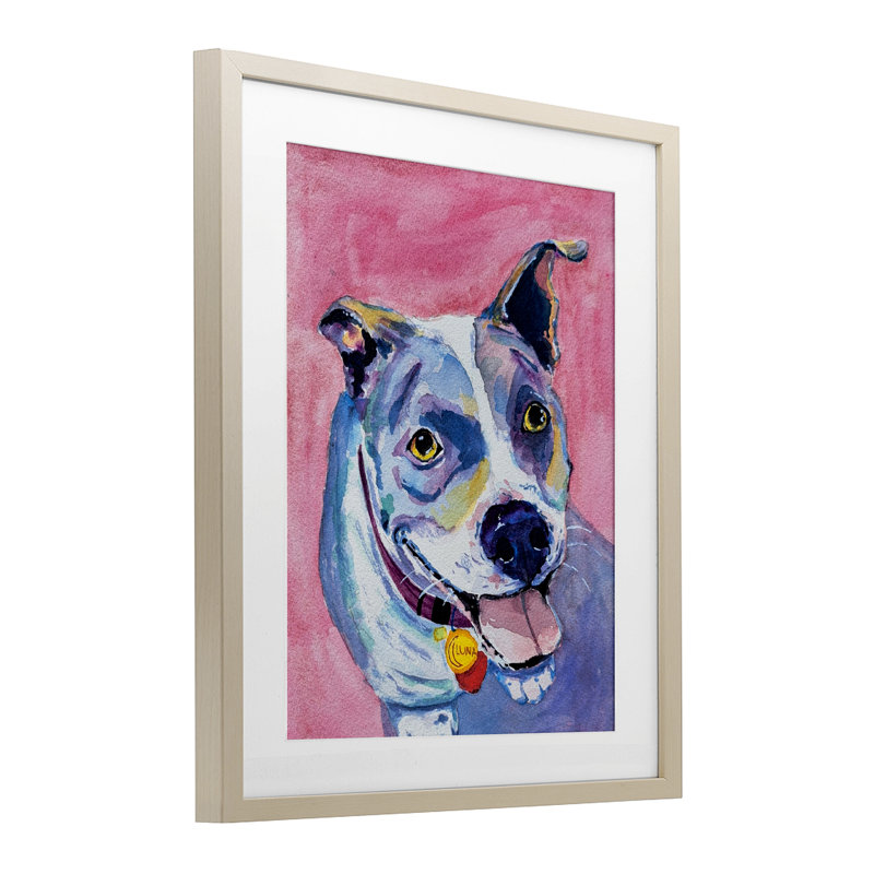 Happy Dog Expression, reproduction sous verre encadrée, conception de Tatiana Roberts, H 21 po x l 17 po
