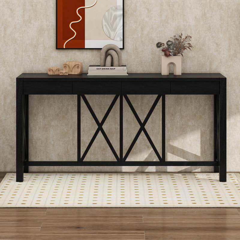 Console avec 4 tiroirs spacieux et rangement ouvert, Noir