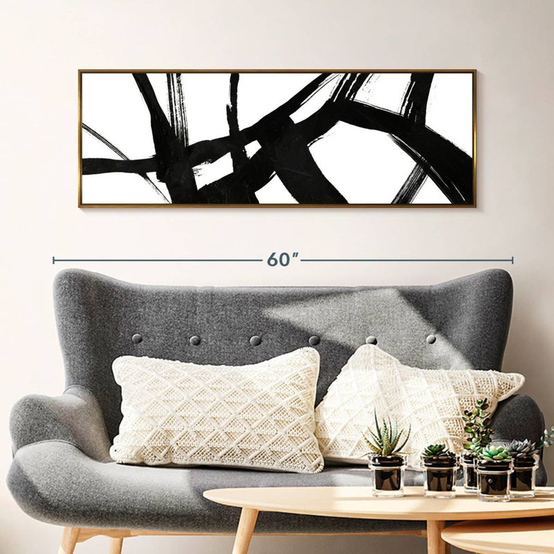Encre noire stries V, 46" X 16", Floating Frame Gold