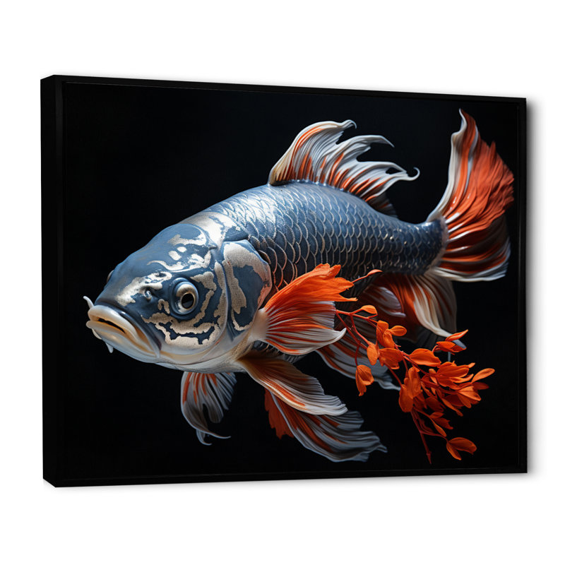 Coral Kois Fish Gentle Beauty - Animals Wall Decor, Cadre flottant noir, H 34 po x l 44 po x P 1,5 po