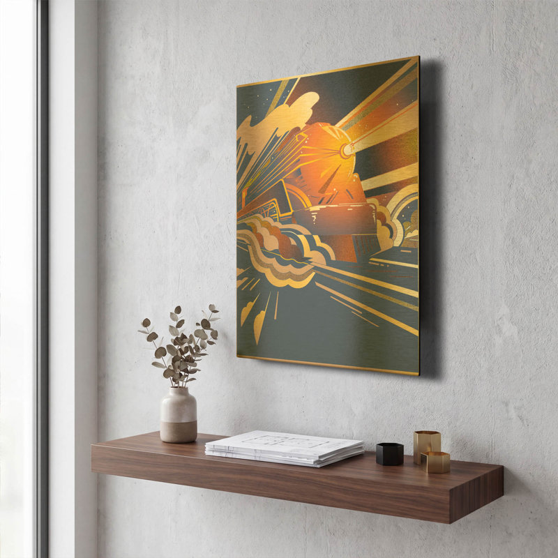 «Bullet Train» par David Chestnutt, art mural en métal doré, 12 po x 16 po, 12"x16"