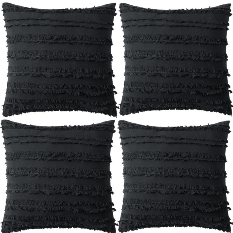 Ensemble de 4 housses de coussin à motif jacquard rayé , Noir, 18 po x 18 po