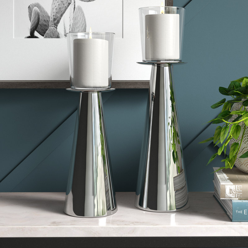 Ensemble de chandelles de table en acier inoxydable 2 pièces, Argent