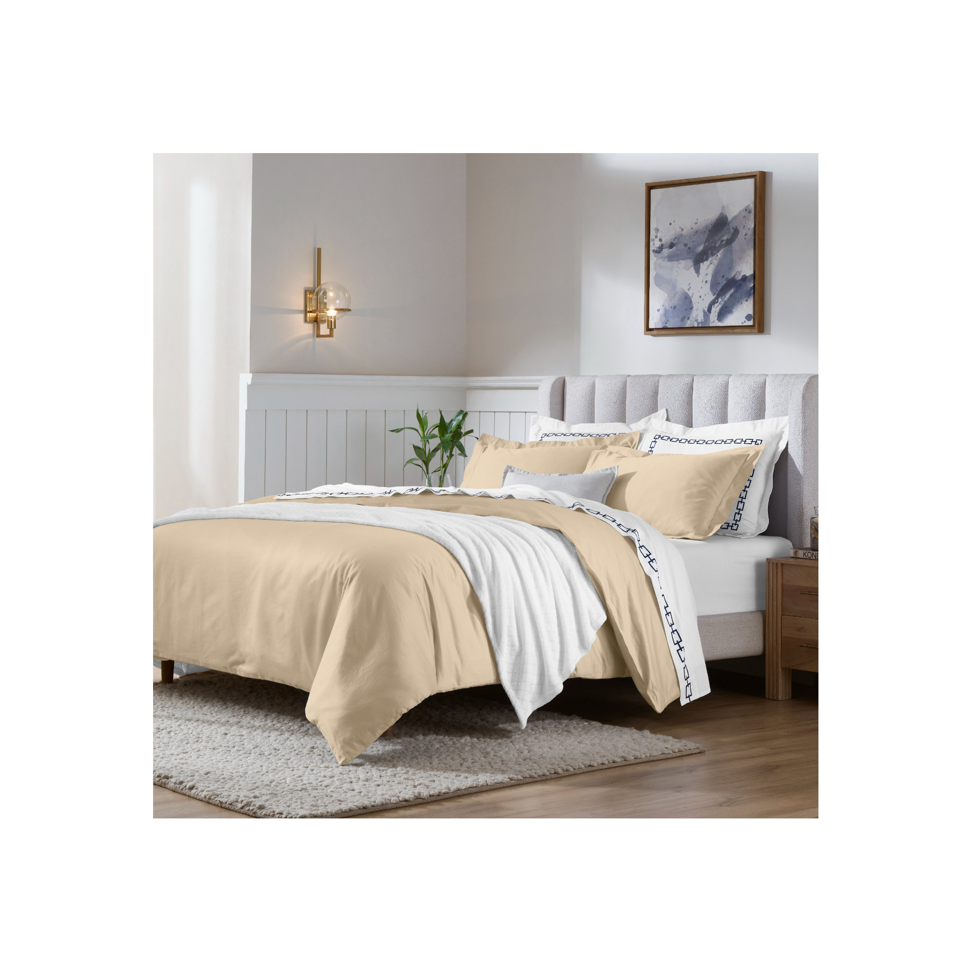 Cotton Duvet Cover Set, Linen, Full/Queen Duvet Cover + 2 Pillow Sham