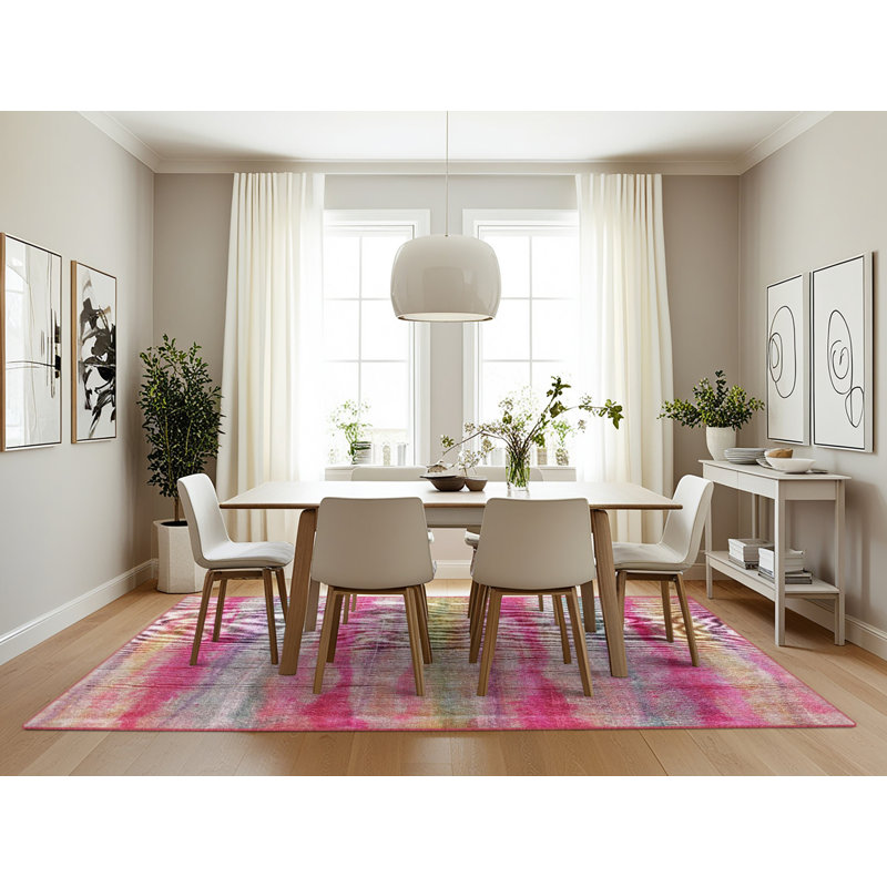 Tapis rose/vert contemporain, Rectangle 7 pi x 10 pi