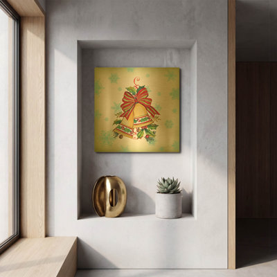 'Holiday Celebration D' By Jean Plout Gold Metal Wall Art, 12" x 12"