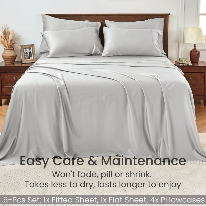 6-Pcs ,King Size Sheets Set,Rayon Derived From Bamboo,  Extra Deep Pocket King Sheets With Elastic Corner Straps