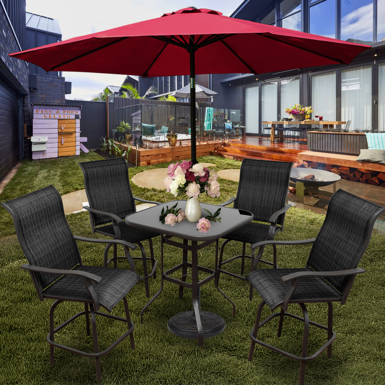 Canora Grey 5 PCS Outdoor Furniture Patio Swivel Bar Set, Height Patio