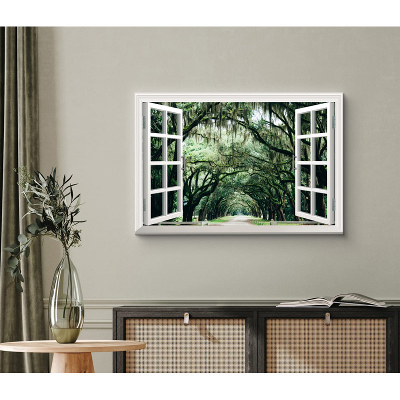 Fenêtre Vue de route sous les arbres du sud Photographie de paysage Réalisme Rustique, H 32 po x l 48 po
