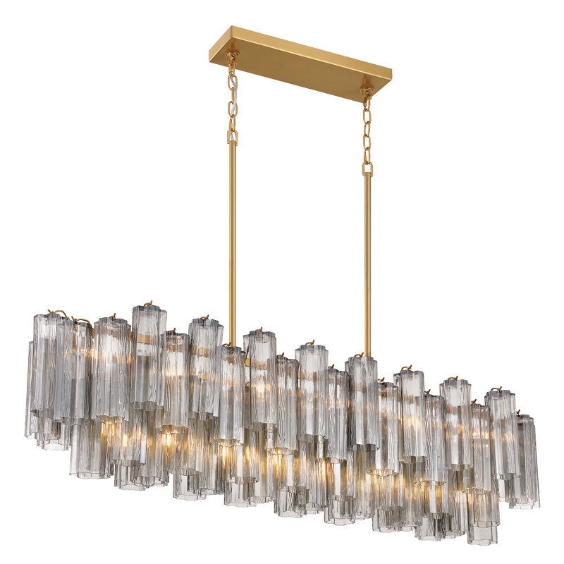 Mexborough 14 Light Polished Chrome Linear Chandelier, Gray/Aged Brass
