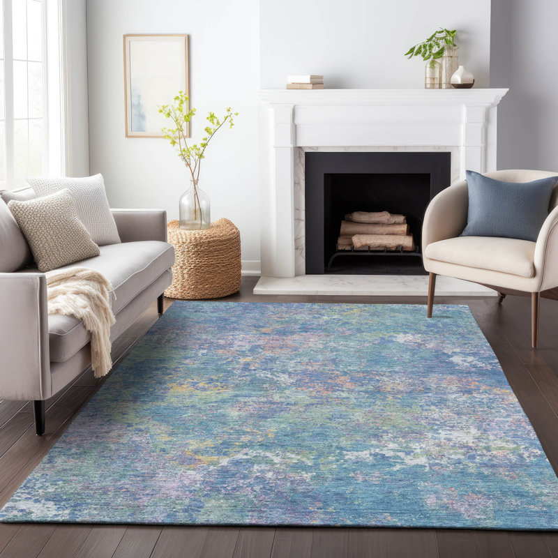 Tapis abstrait lavable à la machine intérieur / extérieur ACN2166, Rectangle 10 pi x 14 pi