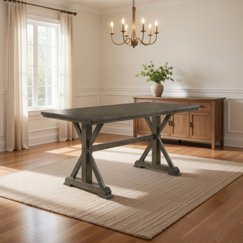 Table de salle à manger Omal, plateau de table en bois brun de 79 pouces, pieds en forme de X