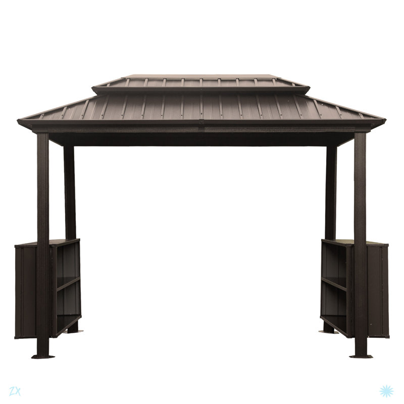 Hardtop Grill Gazebo, Outdoor BBQ Gazebo With Double Galvanized Steel Roof, Patio Grill Canopy With 2 Storage Cabinets And Ceiling Hooks For Backyard, Lawn, Garden
