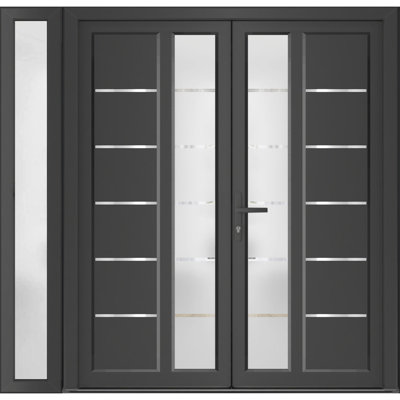 Front Exterior Prehung uPVC Metal-Plastic Double Doors MANUX 8088 Antracite Sidelite Exterior Window Office Commercial and Residential Doors Entrance Patio Garage 86 x 80
