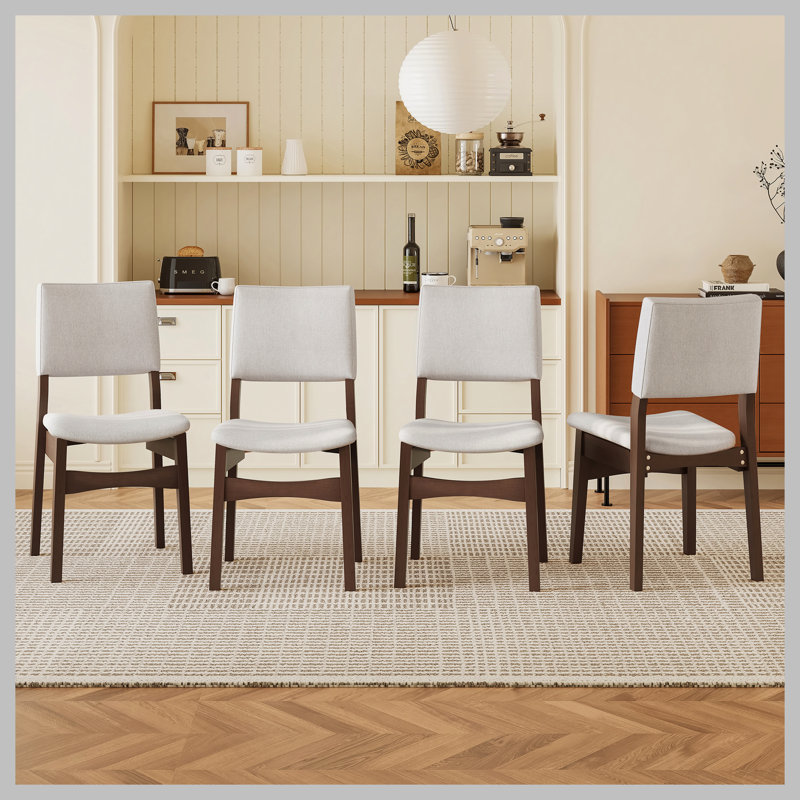 Upholstered Stackable Dining Chairs Set of 2 - Linen Fabric Seat & Backrest, Solid Wood Frame, Rustic Kitchen Chairs for Dining Room, Living Room, Dark Walnut