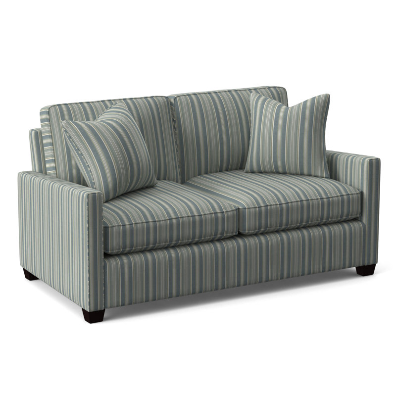 Nicklaus 68'' Upholstered Sleeper Sofa, Gel Memory Foam Mattress, Green and Blue Stripe; 0252-54, Java Finish