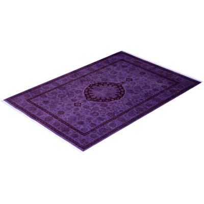 Tapis mauve moderne et contemporain en laine noué à la main 4 pi 7 po x 6 pi 7 po Costner
