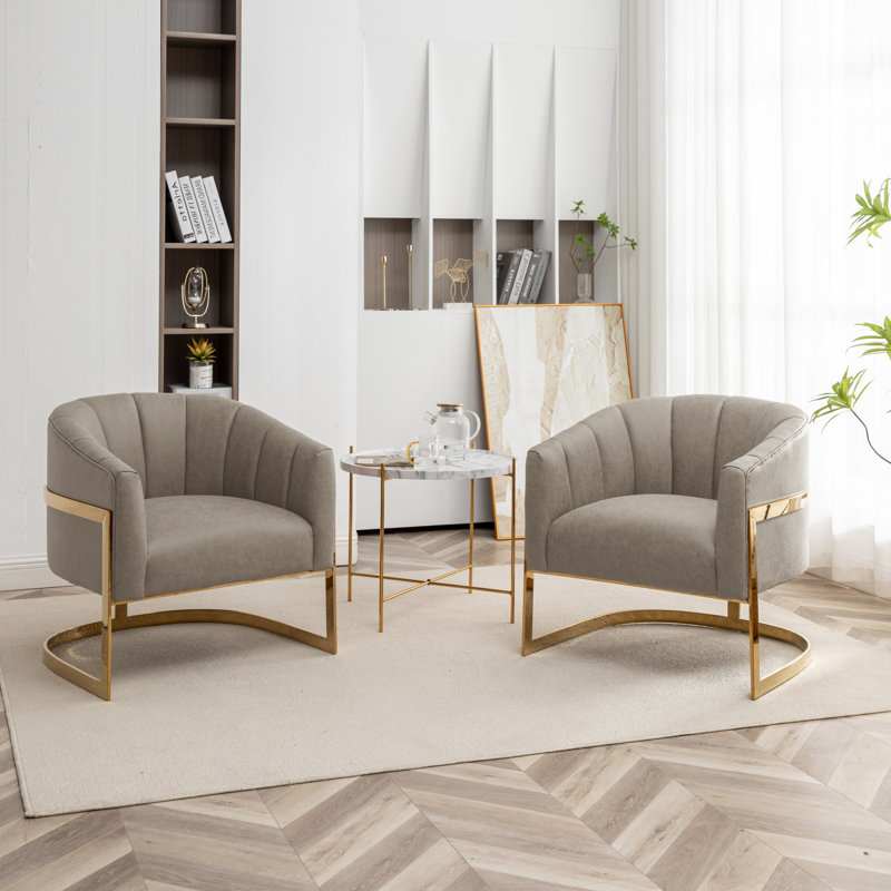 Fauteuil demi-tonneau rembourré l 30 po Romy, Similicuir gris