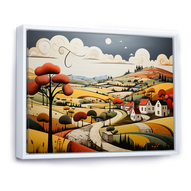 «Country Side De Stijl Lansdcape - campagne», reproduction d'art sur toile, H 12 po x l 20 po x P 1 po, Cadre flottant blanc