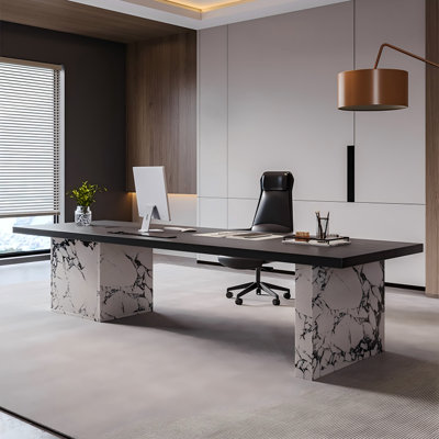 Simple and Modern Rectangular Solid Wood Office Desk and Chair Set.