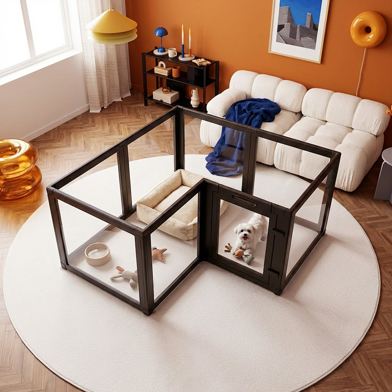 Enclos pour animaux 8 panneaux avec porte, parc pour chiots transparent, parc pour chats, chiens et lapins, Ash Gray, 30" H